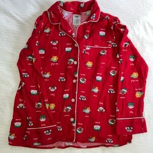 Lands' End festive cats Pajama Top / Playful cat Prints cotton
